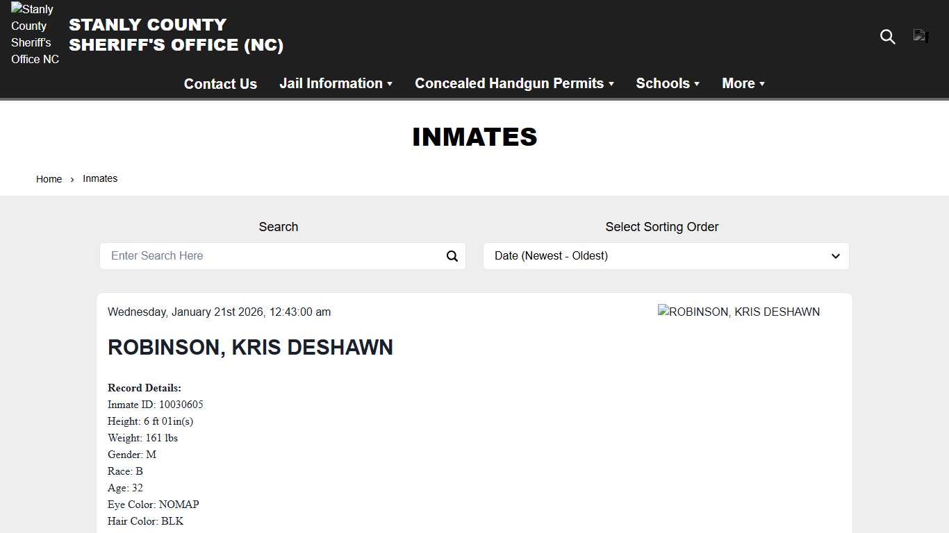 Inmates | Stanly County Sheriff’s Office NC